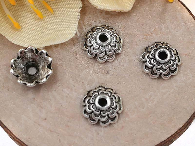 (СКИДКИ!!!) 250 Шапочка Лепестки 7*7*2,8мм античное серебро (литьё) (50шт.)