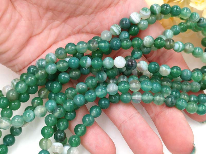 (СКИДКИ!!!) Бусина округлая ГЛАДКАЯ 6мм Агат Мадагаскарский зелёный (камни) (10шт.)