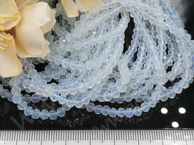 (ОПТ) Бусина каменная Абакус 09 ГРАНЁНЫЙ 4*4*3мм Лунный камень синт. (Опалит) (камни) (НИТЬ)