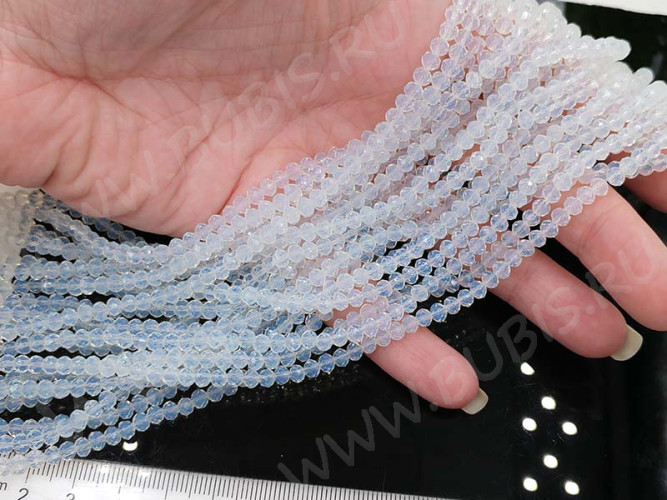 (ОПТ) Бусина каменная Абакус 09 ГРАНЁНЫЙ 4*4*3мм Лунный камень синт. (Опалит) (камни) (НИТЬ)