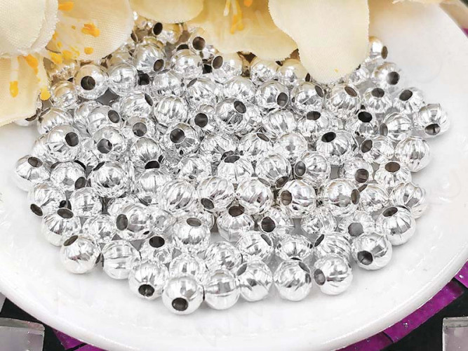 (СКИДКИ!!!) Бусина металлическая Шарик "Тыковка" 5*5*4,5мм серебристый (Iron) (50шт.)