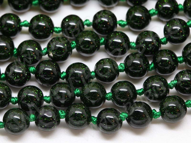 (ОПТ) Бусина округлая 12мм Авантюрин т.зелёный имит. (камни) (НИТЬ)