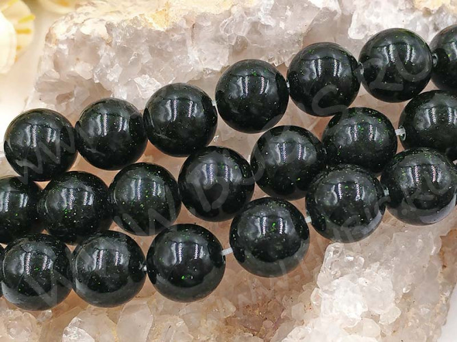 (ОПТ) Бусина округлая 12мм Авантюрин т.зелёный имит. (камни) (НИТЬ)