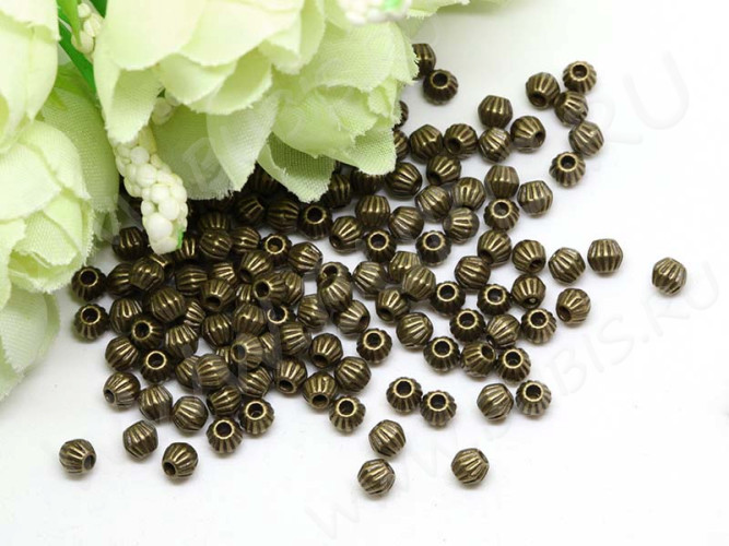 Бусина 093 биконус полосатый 4*3,8мм античная бронза (литьё) (10шт.)
