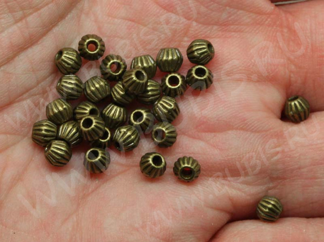 Бусина 093 биконус полосатый 4*3,8мм античная бронза (литьё) (10шт.)