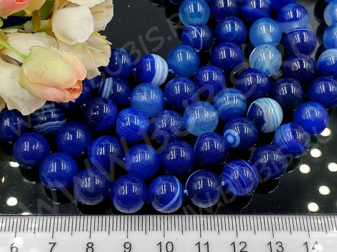 (ОПТ) Бусина округлая ГЛАДКАЯ 10мм Агат Мадагаскарский сине-молочный (камни) (НИТЬ)