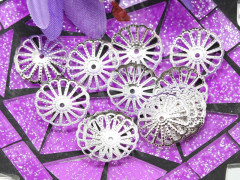 (ОПТ) Шапочка тонкая 035 ажурная простая 13*13*2мм серебристая (Iron) (имитация скани) (100шт.)