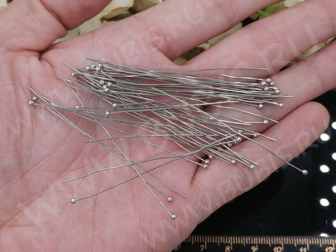 Штифт с ШАРИКОМ 60*0,6мм цвет платины (Brass) (10шт.)