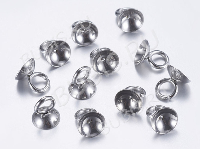 Концевик 102 шапочка бейл с петлей 6*6*6мм цвет платины (Хирургическая Сталь)