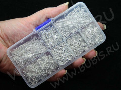 (ОПТ) Комплект ФУРНИТУРЫ 03 серебристой в контейнере (Iron) (примерно 1600шт.)