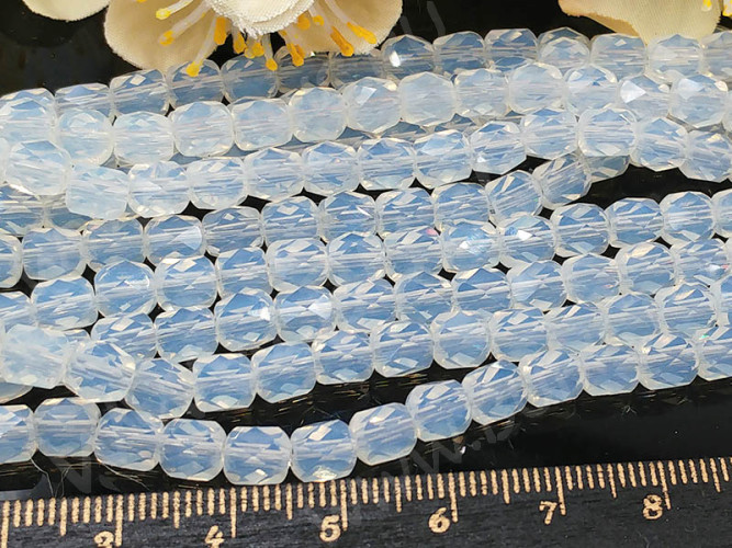 (ОПТ) Бусина каменная Бочонок 22 гранёный 5,5*5*5мм Лунный камень синт. (Опалит) (камни) (НИТЬ)