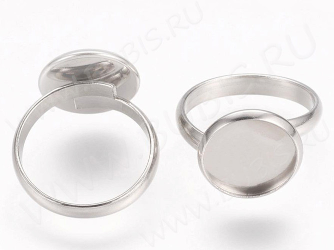 Основа (заготовка) для кольца 159 18мм с сеттингом 16мм цвет платины (Хирургическая Сталь)
