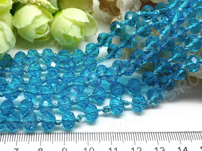 (СКИДКИ!!!) Бусина Абакус гранёный 8*8*5,5мм Хрусталь т.голубой прозрачный (имитация Сваровски) (10шт.)