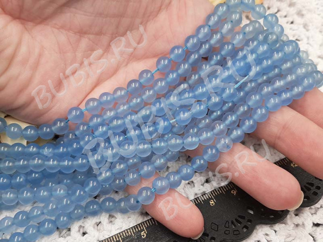 (ОПТ) Бусина округлая ГЛАДКАЯ 6мм Аквакварц (имитация Аквамарина) (камни) (НИТЬ)