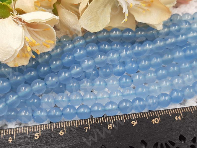 (ОПТ) Бусина округлая ГЛАДКАЯ 6мм Аквакварц (имитация Аквамарина) (камни) (НИТЬ)