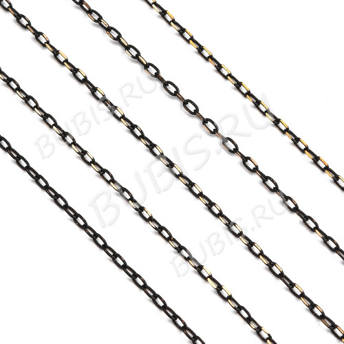 Цепочка C45 с гранёным звеном 2*1*0,5мм чёрно-золотистая (Brass) (50см) 