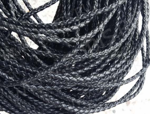 Шнур кожаный 40 натуральный плетёный круглый 3мм чёрный (1м)