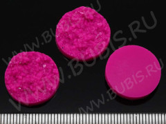 Кабошон декоративный 44 Круг имитация друзы агата с кристаллами 18*18*5мм фуксия непрозрачный (резин)