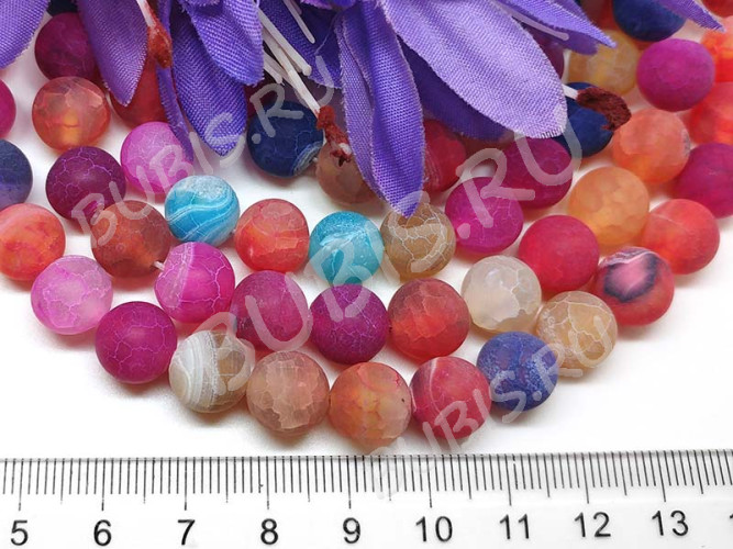 (ОПТ) Бусина округлая 10мм матовый Агат кракле МИКС №3 (камни) (НИТЬ)