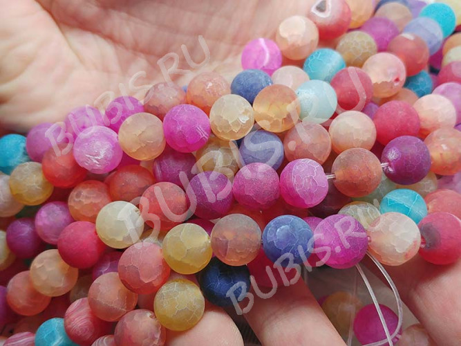 (ОПТ) Бусина округлая 10мм матовый Агат кракле МИКС №3 (камни) (НИТЬ)