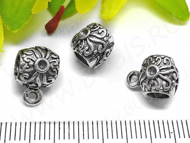 Бусина с петлёй 071 Бейл с узором 13*9,5*8,5мм античное серебро (литьё)
