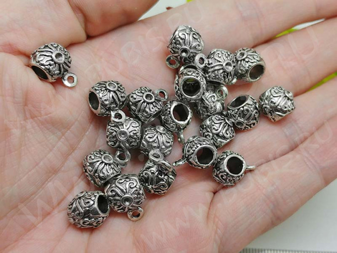 Бусина с петлёй 071 Бейл с узором 13*9,5*8,5мм античное серебро (литьё)