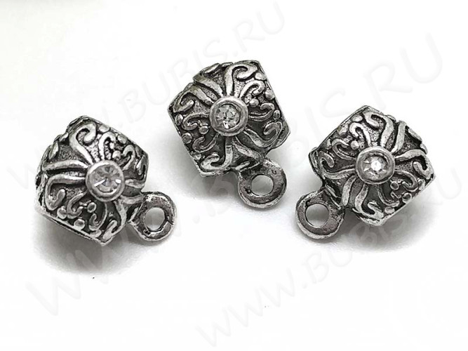 Бусина с петлёй 071 Бейл с узором 13*9,5*8,5мм античное серебро (литьё)