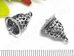 Подвеска Колокольчик 03 3D ажурный с язычком 17*11,5*11,5мм античное серебро (Корея) (Brass)