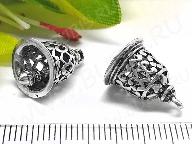 Подвеска Колокольчик 03 3D ажурный с язычком 17*11,5*11,5мм античное серебро (Корея) (Brass)