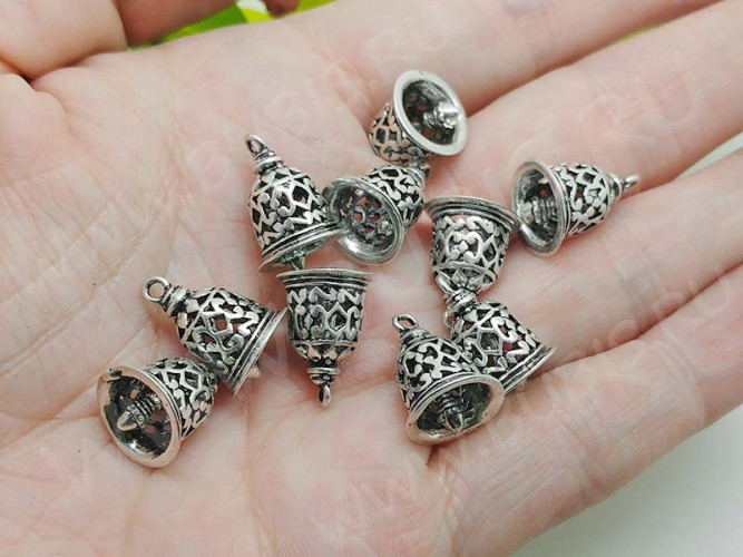 Подвеска Колокольчик 03 3D ажурный с язычком 17*11,5*11,5мм античное серебро (Корея) (Brass)