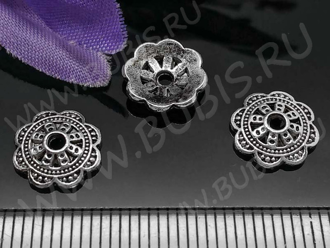 236 Шапочка ажурная 10*9,5*2,3мм античное серебро (литьё) (10шт.)