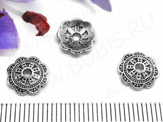 236 Шапочка ажурная 10*9,5*2,3мм античное серебро (литьё) (10шт.)