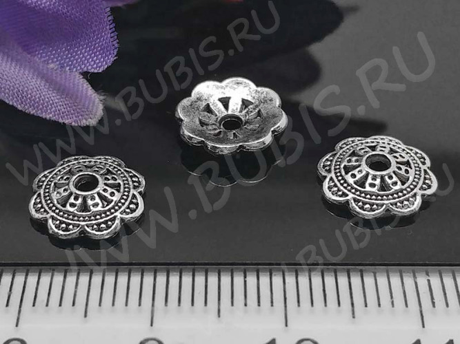 236 Шапочка ажурная 10*9,5*2,3мм античное серебро (литьё) (10шт.)