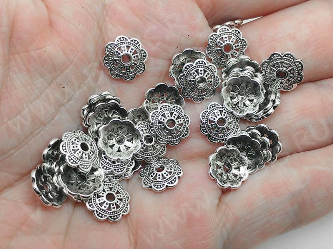 236 Шапочка ажурная 10*9,5*2,3мм античное серебро (литьё) (10шт.)