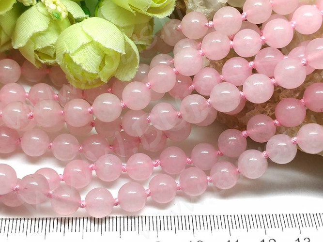 (ОПТ) Бусина округлая 8мм ГЛАДКАЯ Розовый кварц натуральный (камни) (НИТЬ)