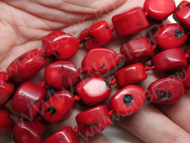Бусина каменная Бесформенная 16 12-15*9-10мм Коралл красный натуральный (камни)
