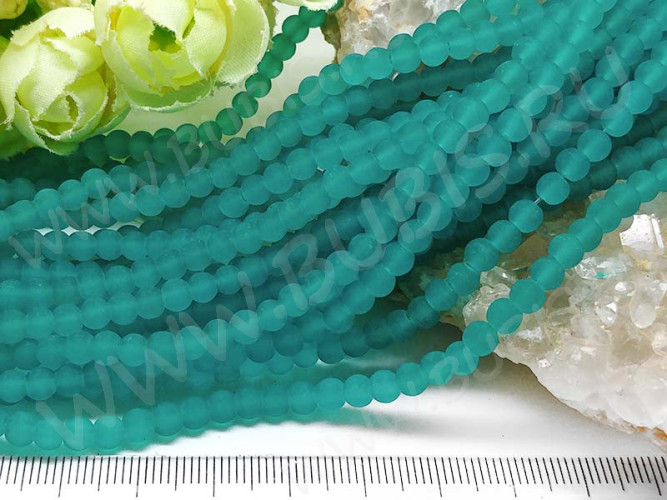 (ОПТ) Бусина округлая матовая 4мм бирюзовая полупрозрачная (стекло) (нить)