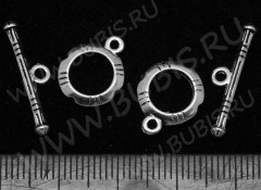 (СКИДКИ!!!) 066 Тоггл Округлый с полосками 14*11,5мм и 22*5,5мм античное серебро (литьё) (10шт.)