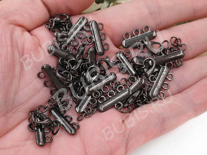 Замочек карабин №065 с коннекторами на 3 нити 35*18мм и удлиняющей цепочкой чёрный никель (литьё, Brass и Iron)