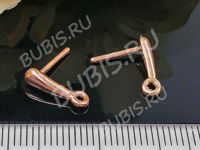 Пуссеты ("гвоздики") №157 Капля 12*11,5*3,5мм розовое золото (Brass с позолотой) (1 пара)