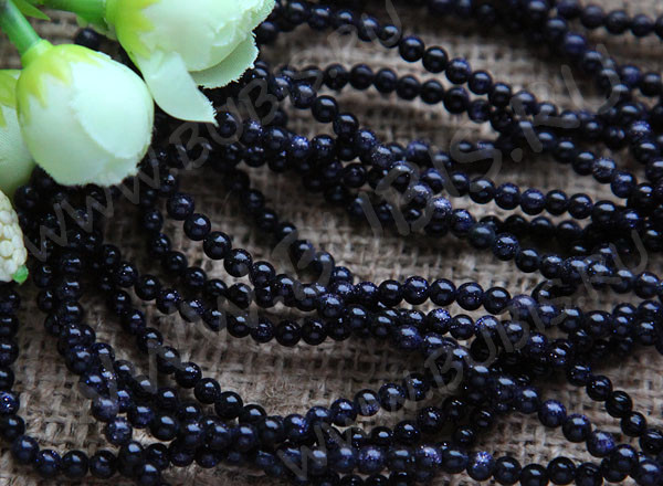 (ОПТ) Бусина округлая 4мм Авантюрин т.синий имит. (камни) (НИТЬ)