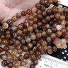 Купить (ОПТ) Бусина округлая ГЛАДКАЯ 10мм Агат Мадагаскарский коричнево-молочный (камни) (НИТЬ) с доставкой по России