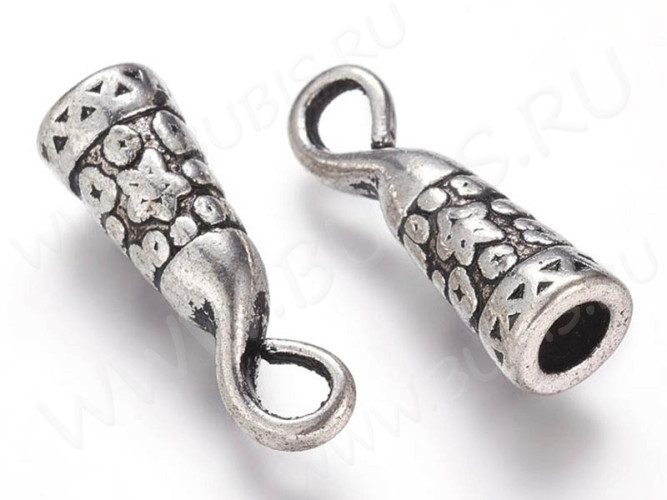 Концевик 092 с узорами и крючком 24*7,8*6,3мм античное серебро (литьё)