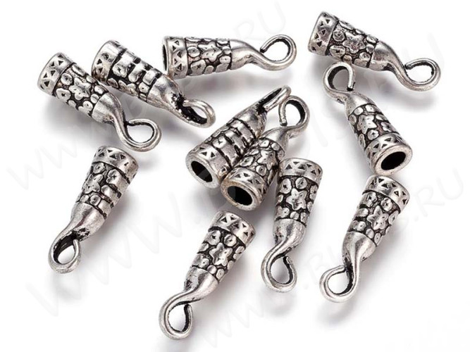 Концевик 092 с узорами и крючком 24*7,8*6,3мм античное серебро (литьё)