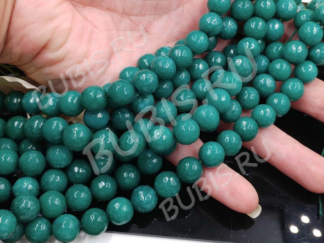 (ОПТ) Бусина округлая ГРАНЁНАЯ 10мм Кварцит тонир. изумрудный (камни) (НИТЬ)