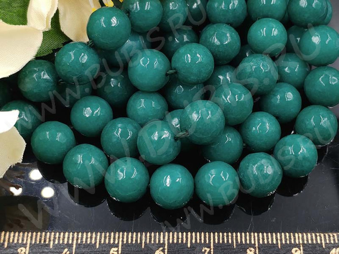 (ОПТ) Бусина округлая ГРАНЁНАЯ 10мм Кварцит тонир. изумрудный (камни) (НИТЬ)