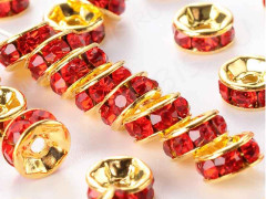 Рондель 15 6*6*2,8мм золотистый с красными стразами (Brass)
