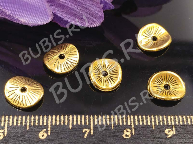 (СКИДКИ!!!) Рондели 048 волнистые 9,5*8,5*2,3мм античное золото (литьё) (10шт.)