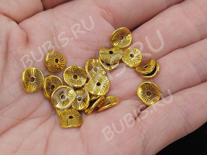 (СКИДКИ!!!) Рондели 048 волнистые 9,5*8,5*2,3мм античное золото (литьё) (10шт.)