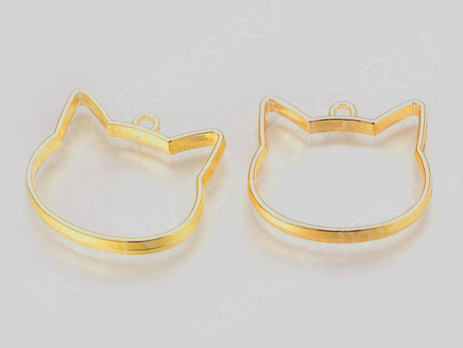 Подвеска Рамка 14 Морда Кошки 29*27*3,6мм золотистая (литьё)